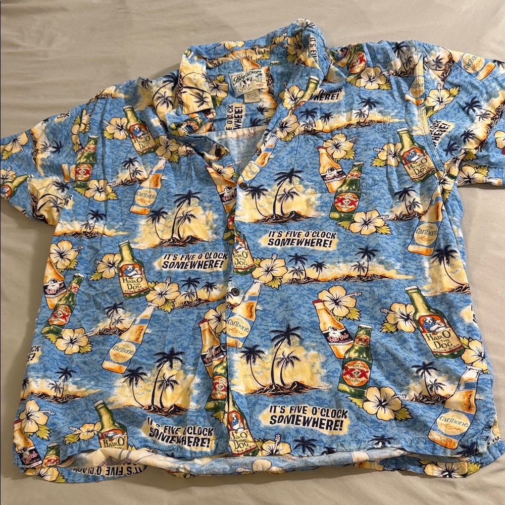 Big Dogs Blue and Yellow Tropical five o clock somewhere Shirt